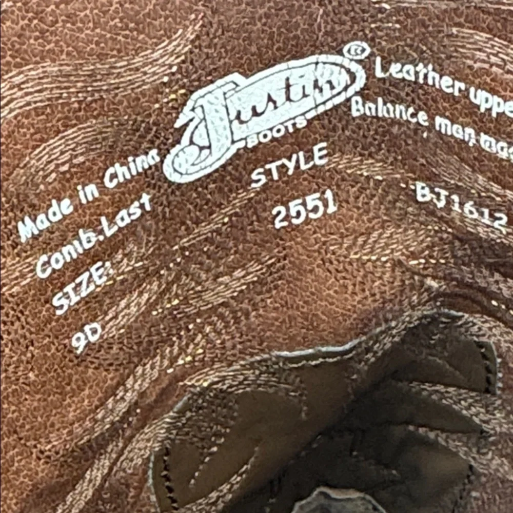 Justin 2551 Sorrel Apache Leather Cowboy Boot size 9 D 9D men’s boots justins